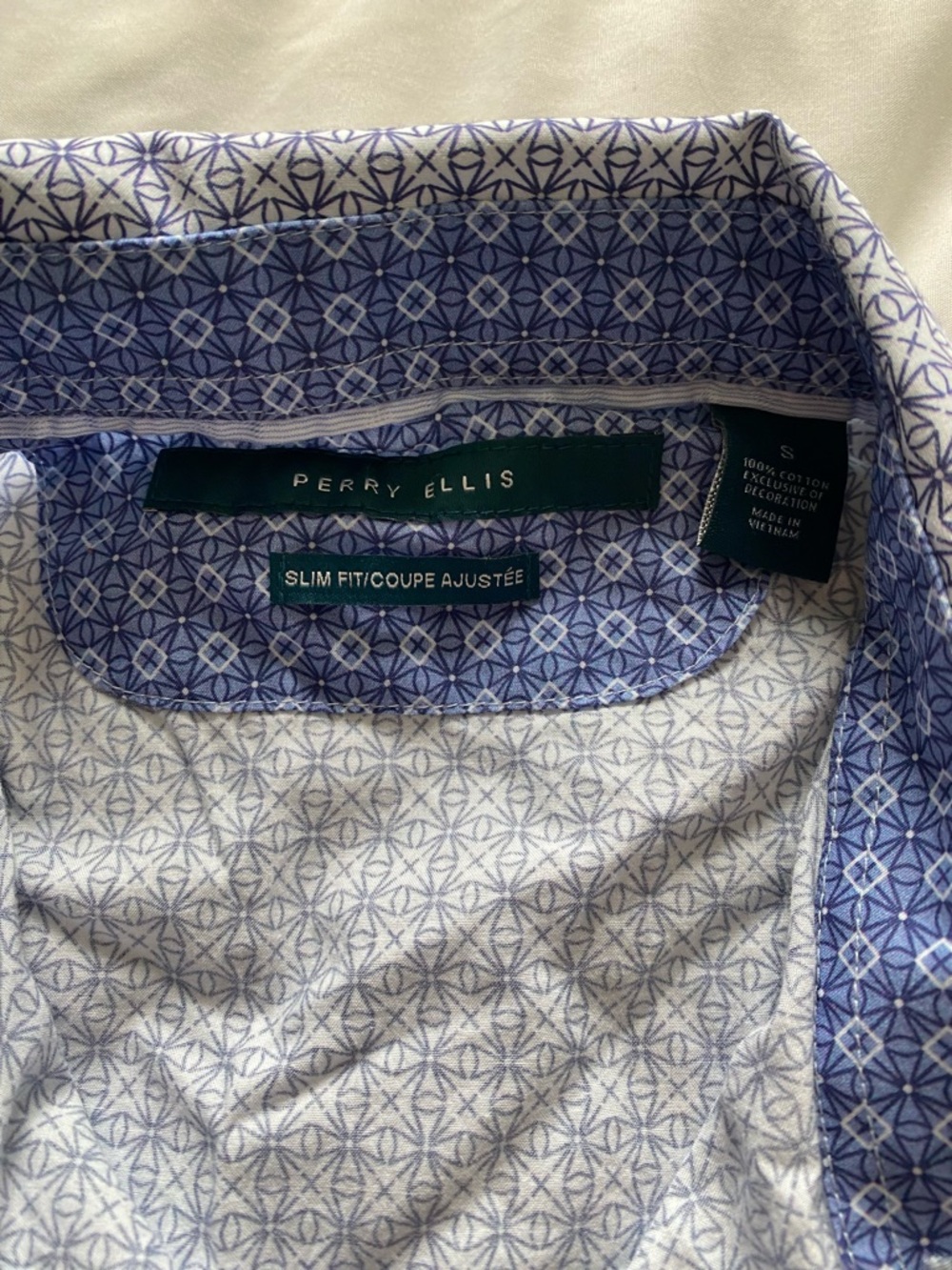 Perry Ellis Blue Geometric Print Dress Shirt - Picture 3 of 8